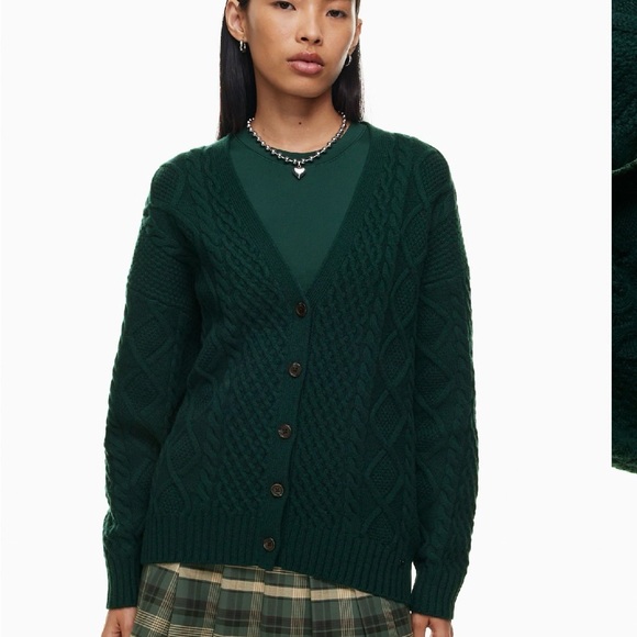 Sunday Best Sweaters - Sunday Best Peggy Forest Green Cable Knit Cardigan- Aritzia